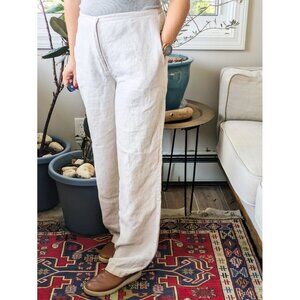 VTG LL Bean White Linen Trousers Sz 12 T